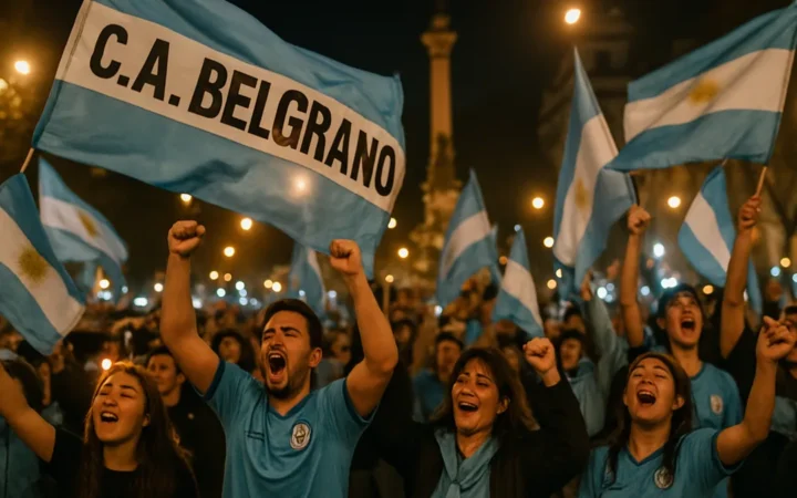 Belgrano campeón: los hinchas del Pirata coparon la Plaza 25 en San Juan