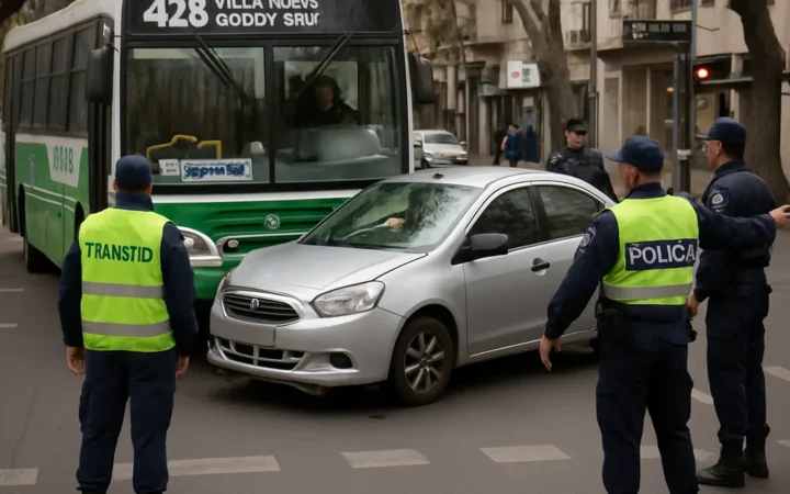 Micro de la línea 500 chocó un Toyota en el centro de Mendoza