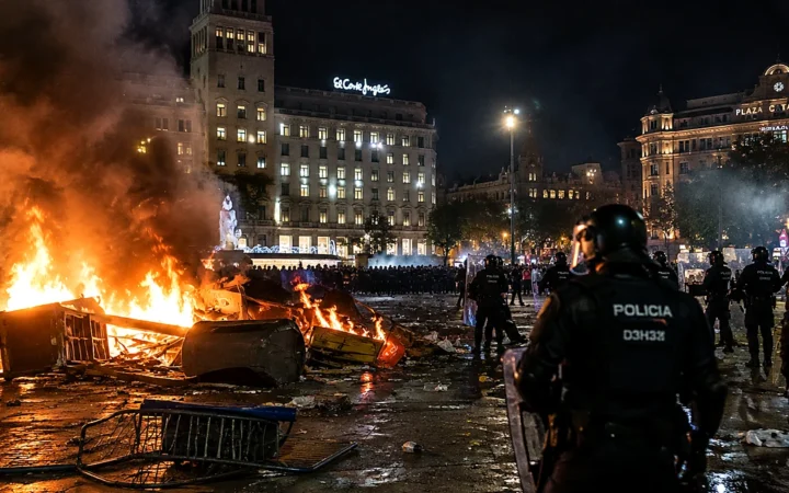 Barcelona en caos: 128 detenidos y 15 policías heridos tras disturbios en plaza Catalunya