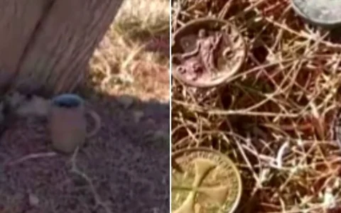 Encontró una olla, monedas y una medalla bajo un árbol en Santa Lucía y TikTok se volvió loco